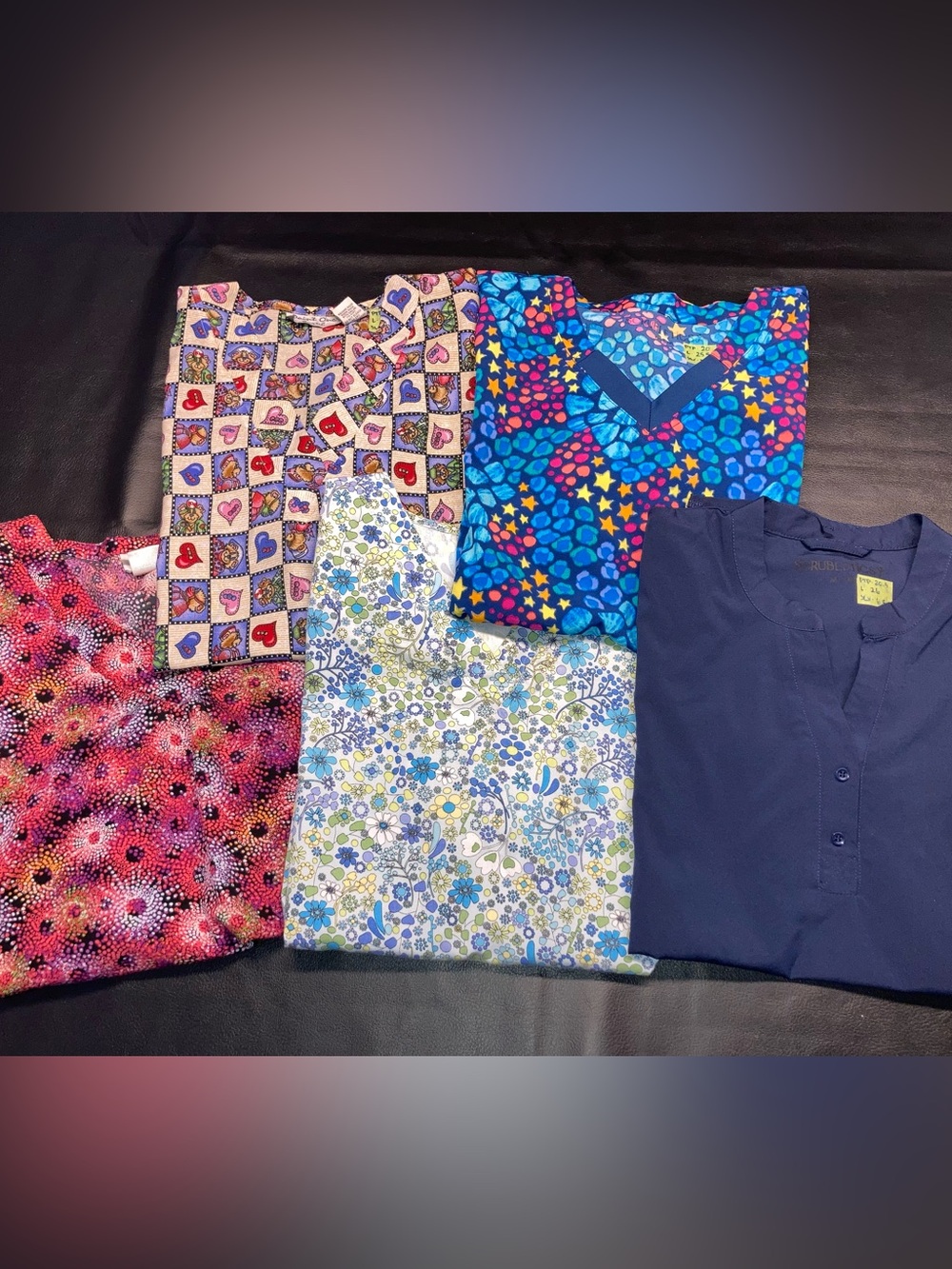 Lot of 5 Multicoloured V-Neck Scrub Tops - size M